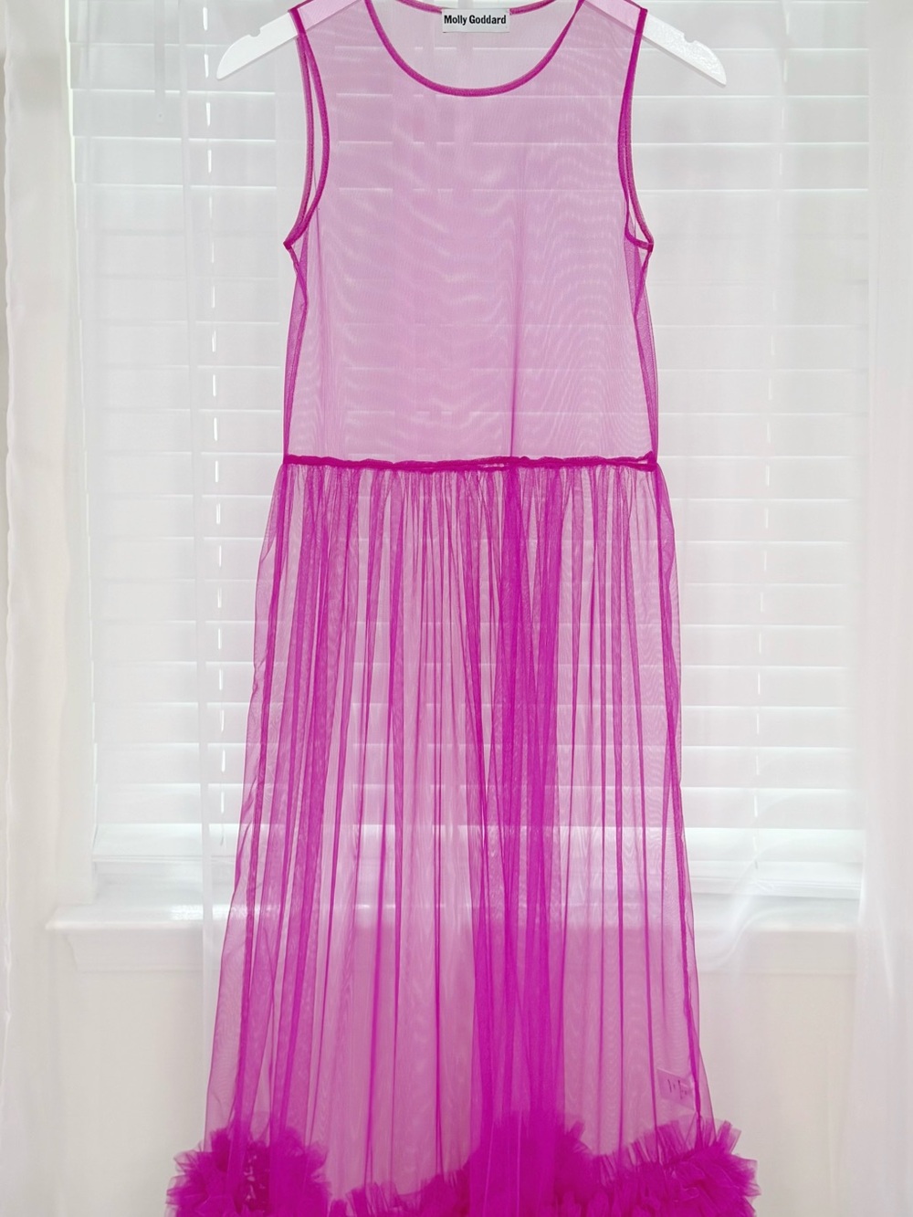 MOLLY GODDARD Sheer Fuchsia Pink Tulle Ruffle Hem Dress